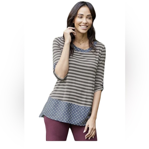 MATILDA JANE | Let’s Get Lost Top with Roll Tab Sleeves Stripes and polka dots - Picture 8 of 8